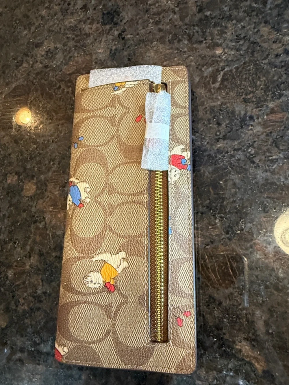 Coach Beige Signature Canvas Continental Wallet with Playful Cat Print - Picture 8 of 16